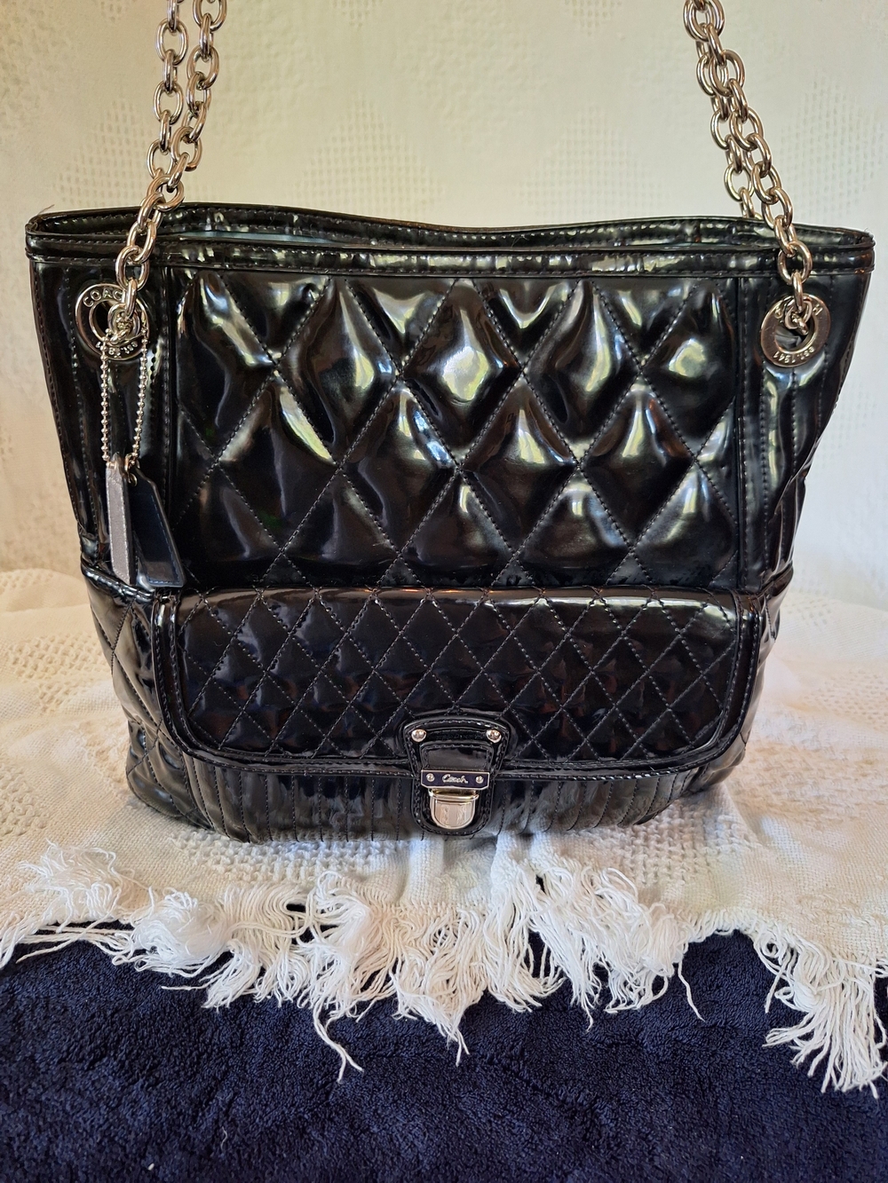 Vintage Coach Poppy Black Quilted Liquid Gloss Patton Leather Bag